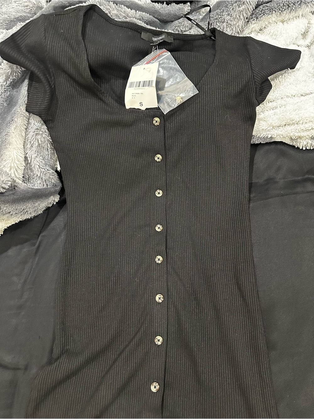 NEW Forever 21 Black Ribbed Button-Up Dress